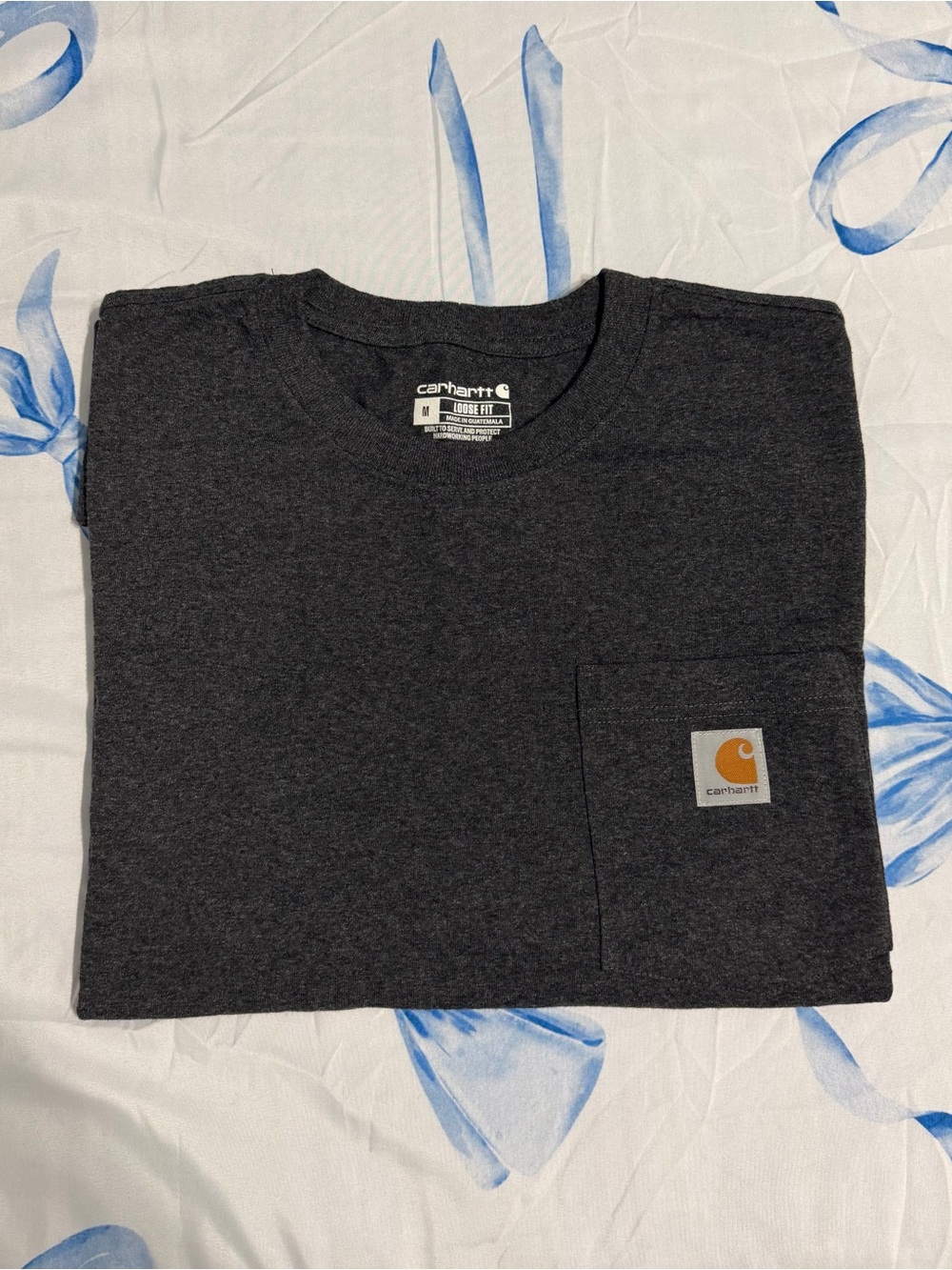 Carhartt Men’s Charcoal Short-Sleeve Pocket Tee with Logo Patch